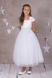 Juliette Satin Short Pleated Sleeve with Beaded Lace Trim & Tulle Skirt  SIZES 2 to 20.5