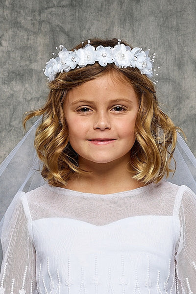 Lucia Floral Wreath with Pearl and Rhinestone Accents with Veil