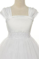 Juliette Satin Short Pleated Sleeve with Beaded Lace Trim & Tulle Skirt  SIZES 2 to 20.5