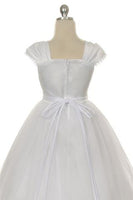 Juliette Satin Short Pleated Sleeve with Beaded Lace Trim & Tulle Skirt  SIZES 2 to 20.5